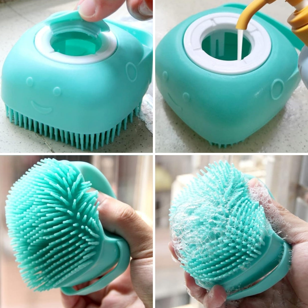 Pet Bath Brush with Shampoo Dispenser | Dog & Cat Grooming Scrubber
