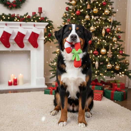 Christmas Candy Cane Squeaky Dog Toy | Soft Plush Holiday Chew Toy