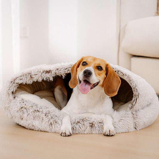 Calming Plush Semi-Enclosed Pet Nest Bed for Dogs & Cats