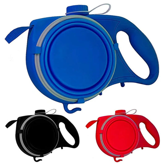 4-in-1 Dog Leach with Water Bottle Food Bowl Bag Holder