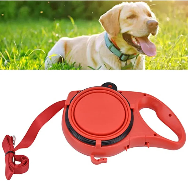 4-in-1 Dog Leach with Water Bottle Food Bowl Bag Holder