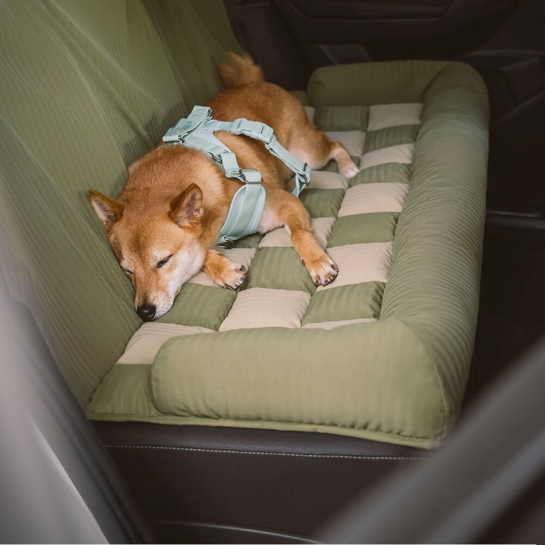 Large Dog Car Back Seat Bed - Chessboard Style Travel Bolster Safety Bed