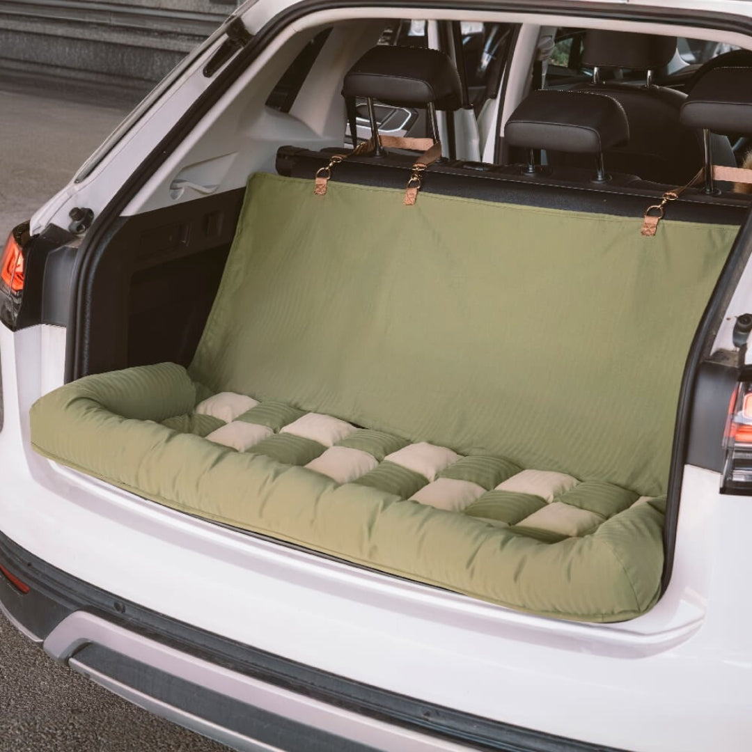 Large Dog Car Back Seat Bed - Chessboard Style Travel Bolster Safety Bed