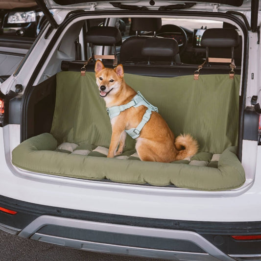 Large Dog Car Back Seat Bed - Chessboard Style Travel Bolster Safety Bed