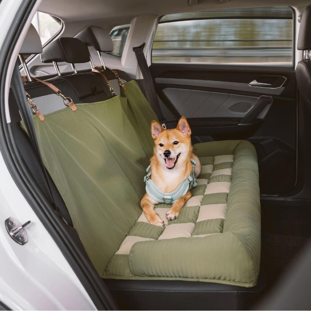 Large Dog Car Back Seat Bed - Chessboard Style Travel Bolster Safety Bed