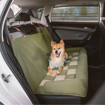 Large Dog Car Back Seat Bed - Chessboard Style Travel Bolster Safety Bed