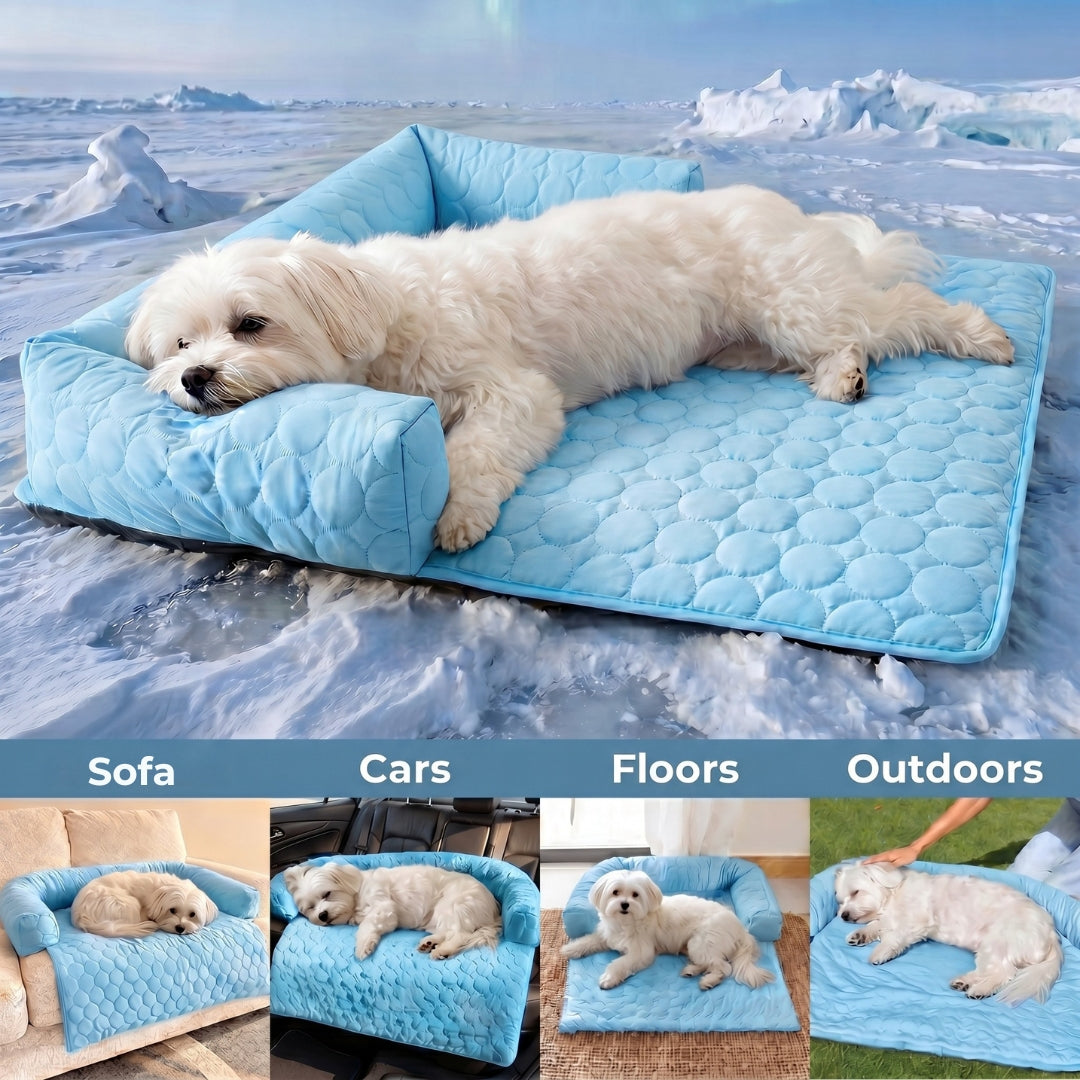 Cooling Dog Sofa Bed - Ice Silk Washable Bed with Bolster Sides
