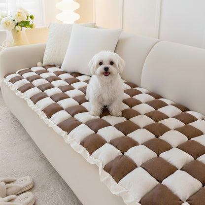 Padded Plaid Pet Dog Mat Bed Sofa Cover - Anti-Slip Comfort Couch Protector