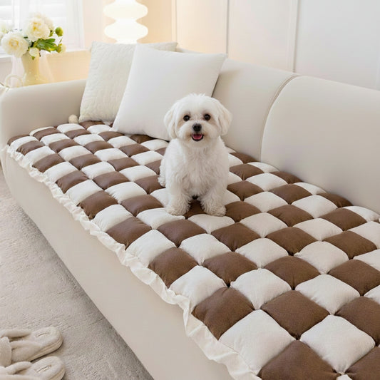 Padded Plaid Pet Dog Mat Bed Sofa Cover - Anti-Slip Comfort Couch Protector