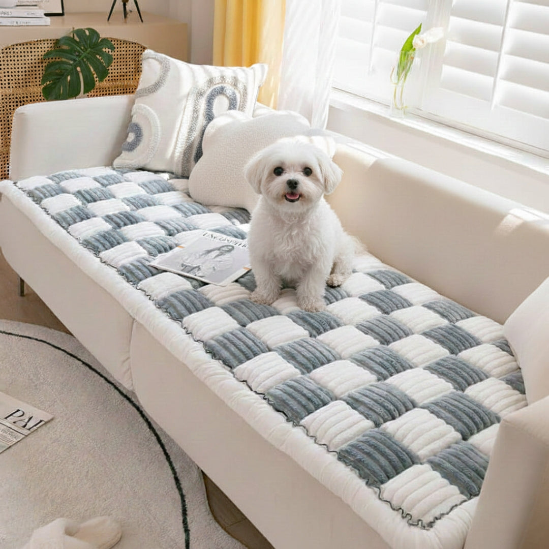 Plush Plaid Dog Mat Sofa Cover - Anti-Slip Couch Protector