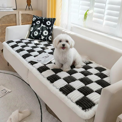 Plush Plaid Dog Mat Sofa Cover - Anti-Slip Couch Protector
