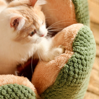 Fully Enclosed Nesting Bed - Cosy Plush Cat Cave Bed