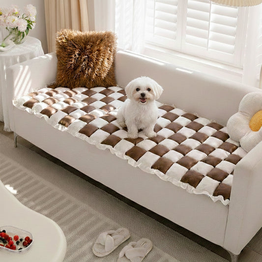 Padded Plaid Pet Dog Mat Bed Sofa Cover - Anti-Slip Comfort Couch Protector