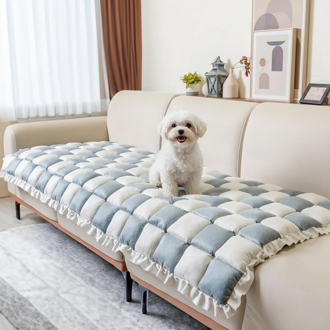 Padded Plaid Pet Dog Mat Bed Sofa Cover - Anti-Slip Comfort Couch Protector