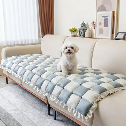 Padded Plaid Pet Dog Mat Bed Sofa Cover - Anti-Slip Comfort Couch Protector