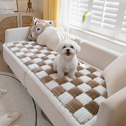 Plush Plaid Dog Mat Sofa Cover - Anti-Slip Couch Protector