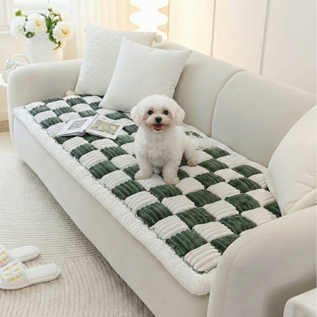 Plush Plaid Dog Mat Sofa Cover - Anti-Slip Couch Protector