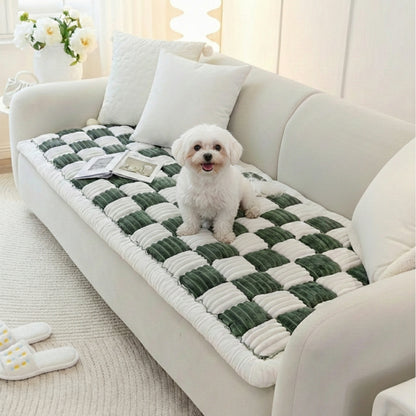 Plush Plaid Dog Mat Sofa Cover - Anti-Slip Couch Protector