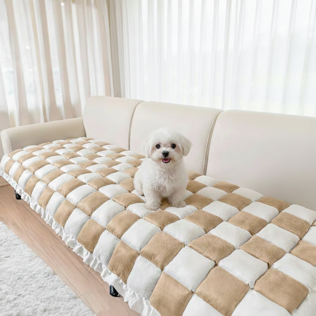 Padded Plaid Pet Dog Mat Bed Sofa Cover - Anti-Slip Comfort Couch Protector