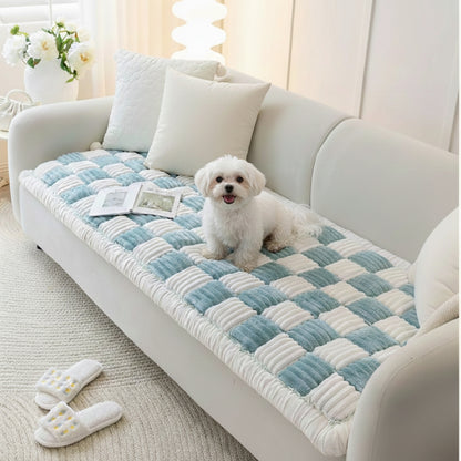 Plush Plaid Dog Mat Sofa Cover - Anti-Slip Couch Protector