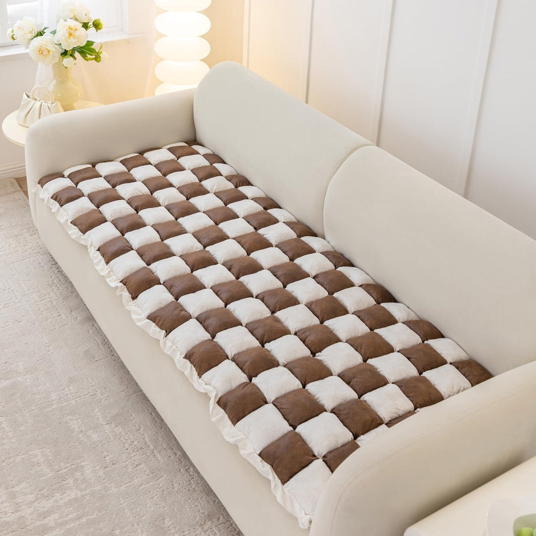 Padded Plaid Pet Dog Mat Bed Sofa Cover - Anti-Slip Comfort Couch Protector