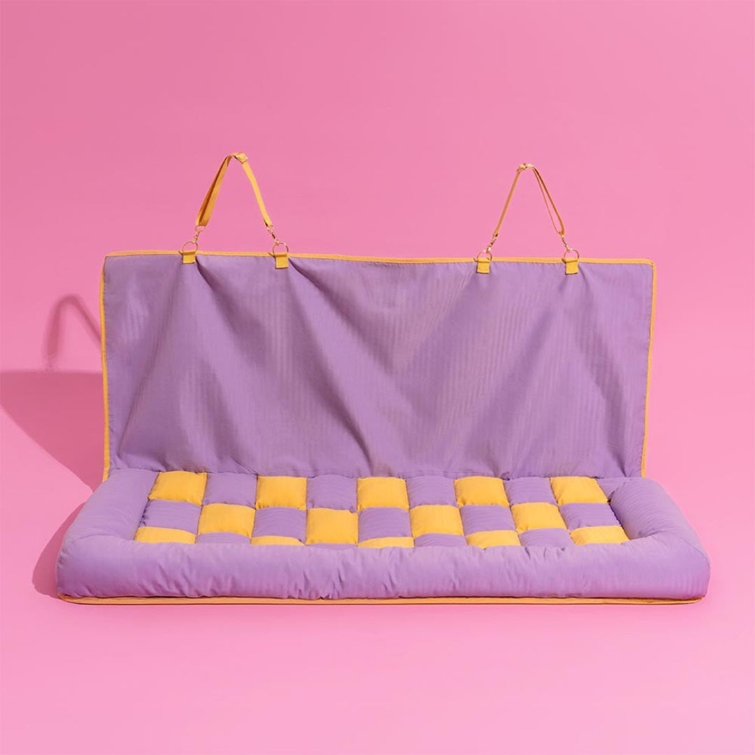 Large Dog Car Back Seat Bed - Chessboard Style Travel Bolster Safety Bed