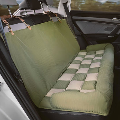 Large Dog Car Back Seat Bed - Chessboard Style Travel Bolster Safety Bed