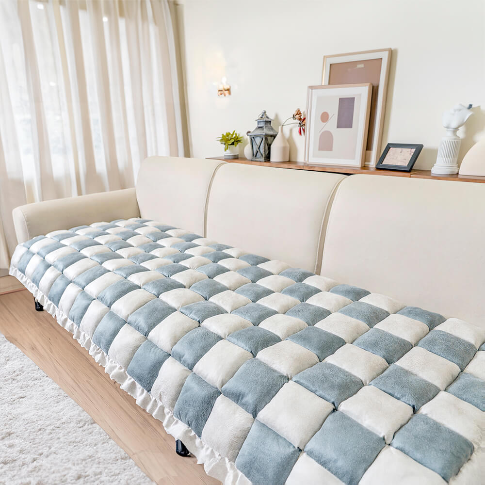 Padded Plaid Pet Dog Mat Bed Sofa Cover - Anti-Slip Comfort Couch Protector