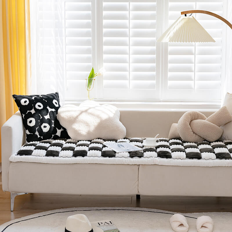 Plush Plaid Dog Mat Sofa Cover - Anti-Slip Couch Protector