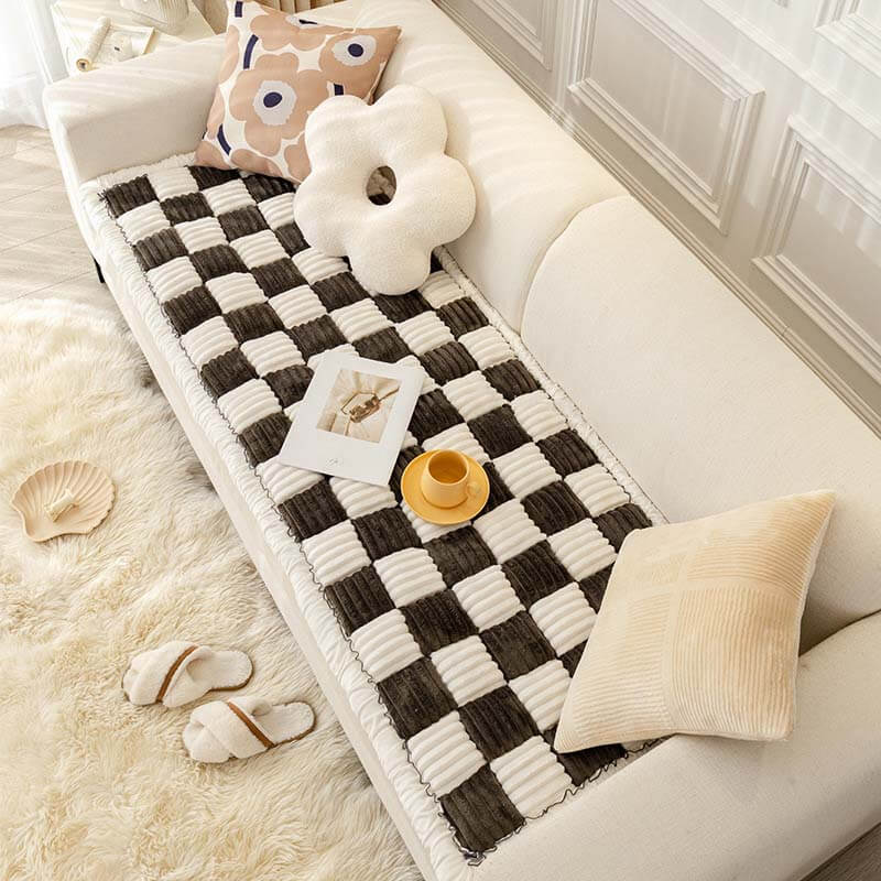 Plush Plaid Dog Mat Sofa Cover - Anti-Slip Couch Protector