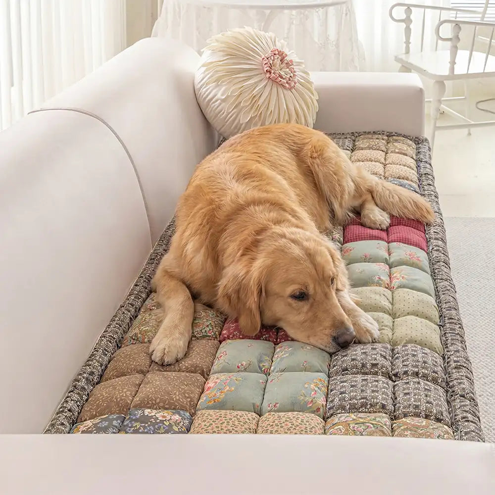 Quilted Floral Soft Pet Mat - Non-Slip Padded Sofa Cover