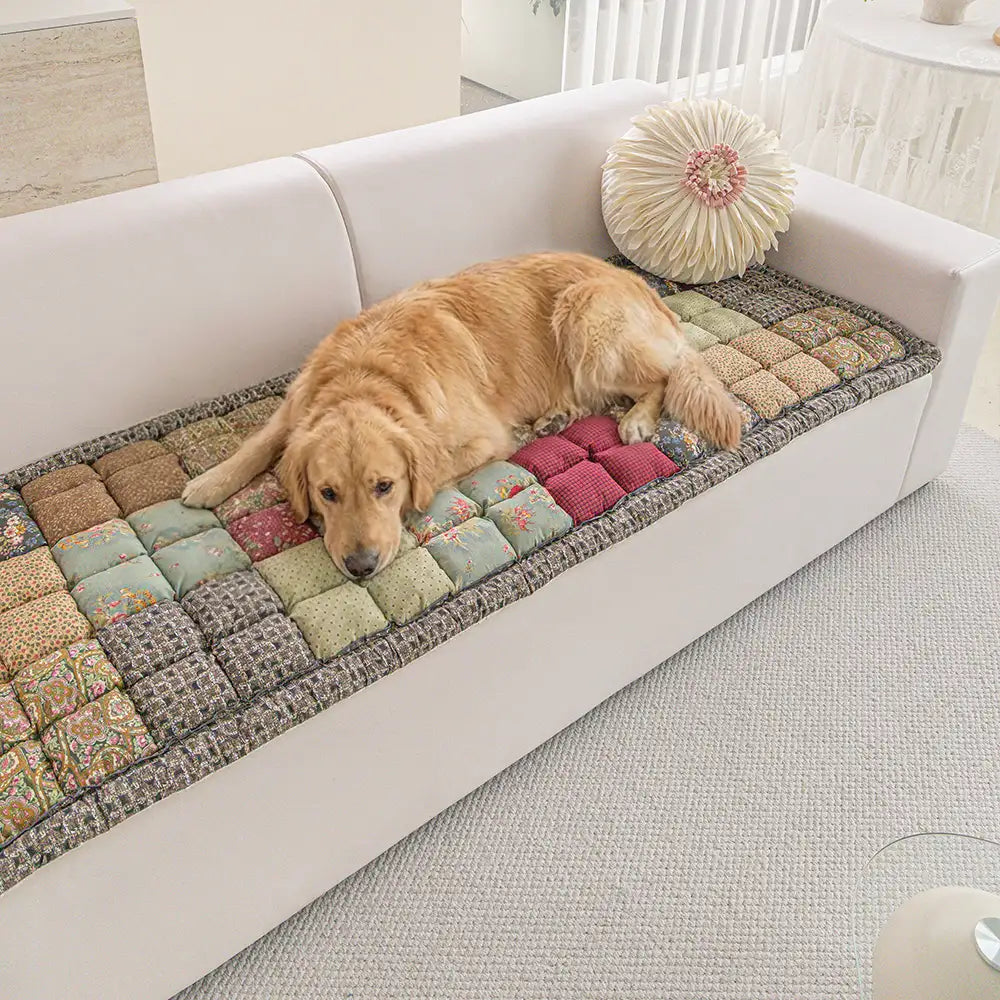 Quilted Floral Soft Pet Mat - Non-Slip Padded Sofa Cover