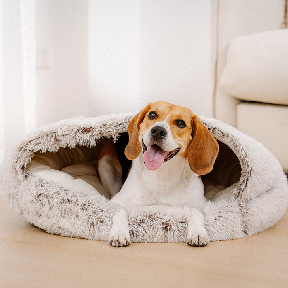 Calming Plush Semi-Enclosed Pet Nest Bed for Dogs & Cats