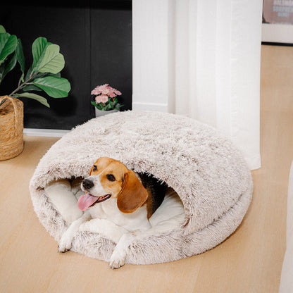 Calming Plush Semi-Enclosed Pet Nest Bed for Dogs & Cats