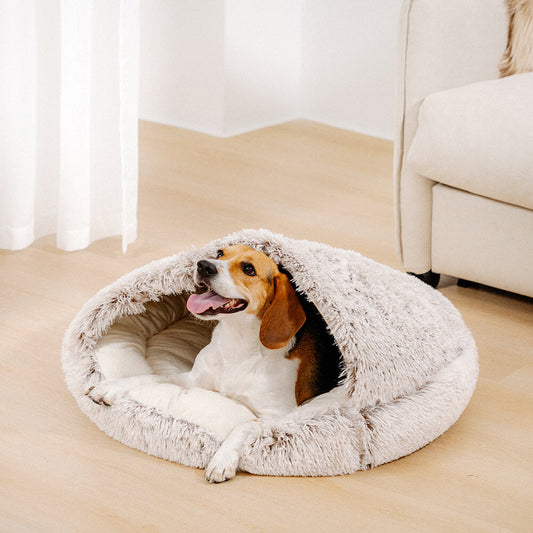 Calming Plush Semi-Enclosed Pet Nest Bed for Dogs & Cats