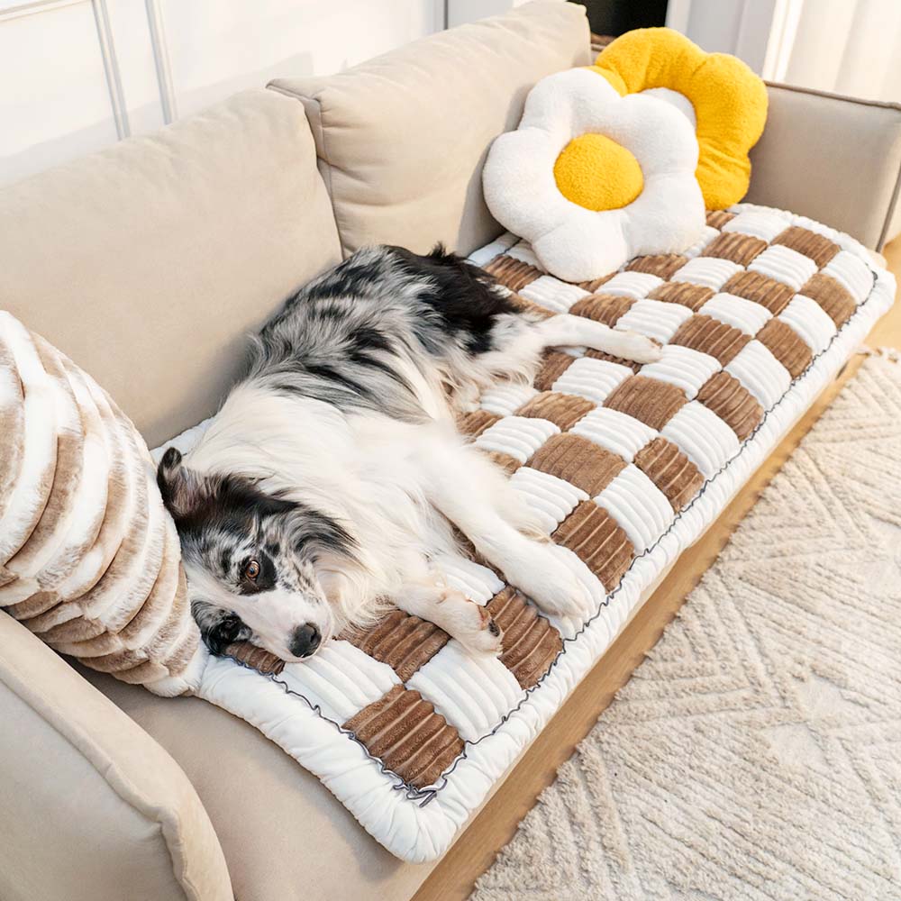 Plush Plaid Dog Mat Sofa Cover - Anti-Slip Couch Protector