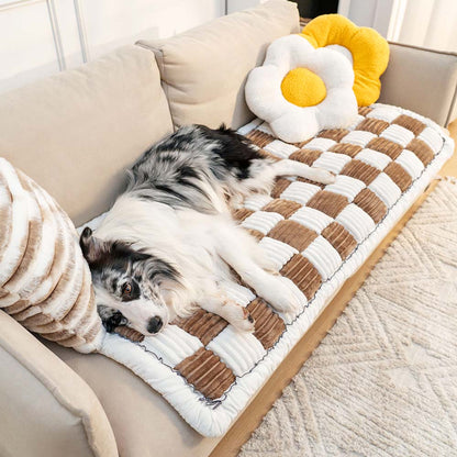 Plush Plaid Dog Mat Sofa Cover - Anti-Slip Couch Protector
