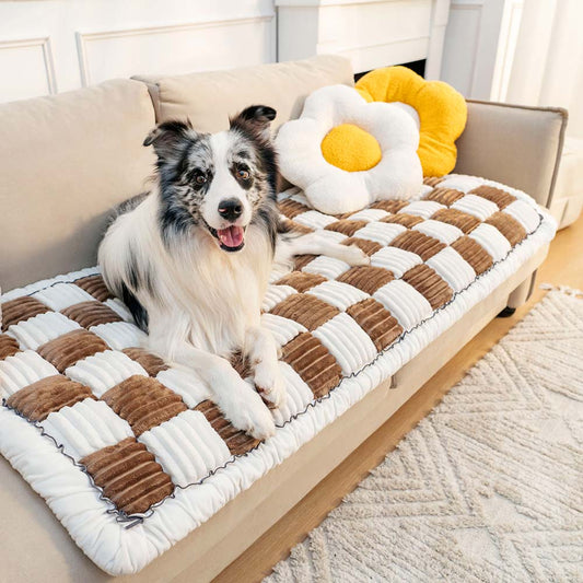 Plush Plaid Dog Mat Sofa Cover - Anti-Slip Couch Protector