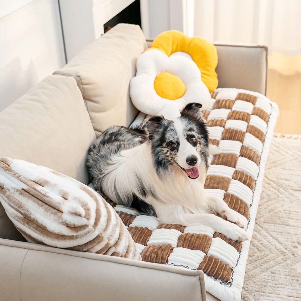 Plush Plaid Dog Mat Sofa Cover - Anti-Slip Couch Protector