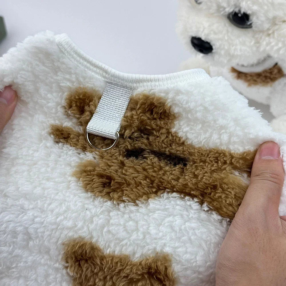 Warm Teddy Bear Print Fleece Dog Jumper