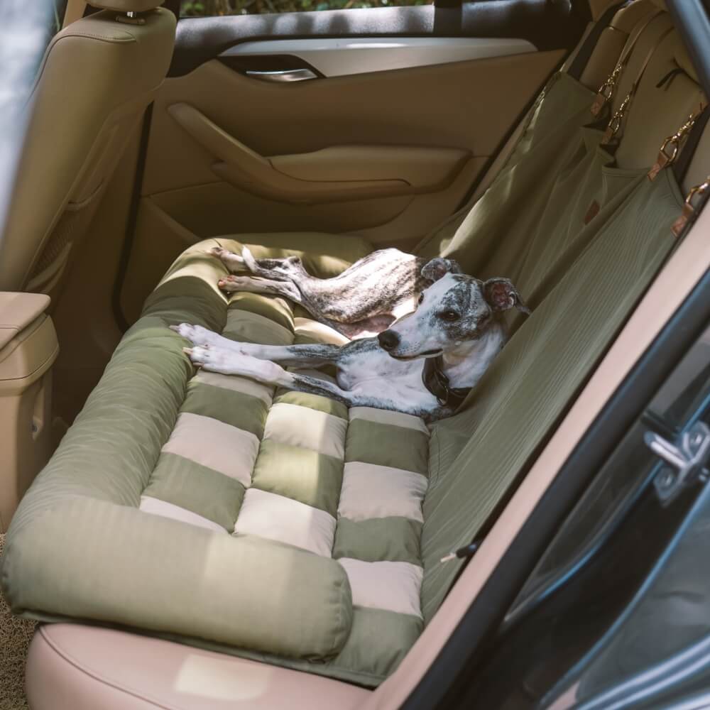Large Dog Car Back Seat Bed - Chessboard Style Travel Bolster Safety Bed