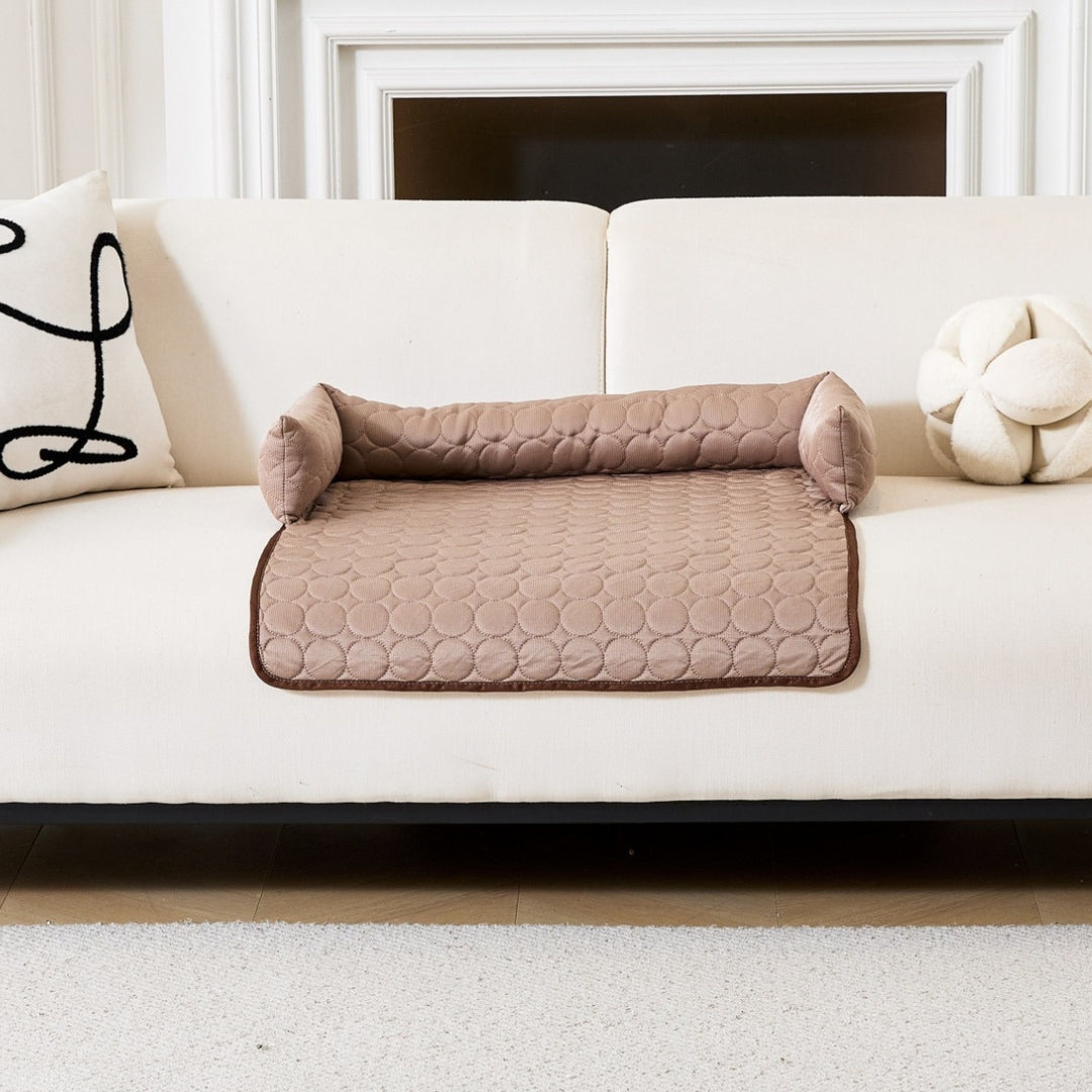 Cooling Dog Sofa Bed - Ice Silk Washable Bed with Bolster Sides