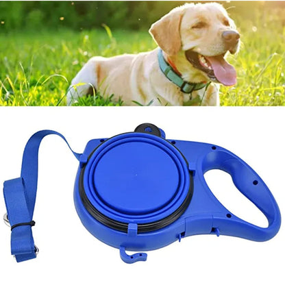 4-in-1 Dog Leach with Water Bottle Food Bowl Bag Holder