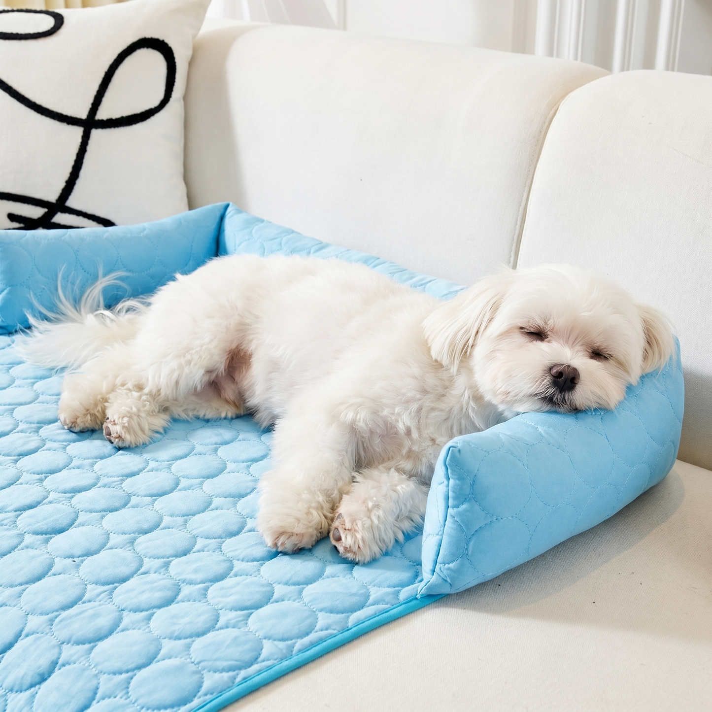 Cooling Dog Sofa Bed - Ice Silk Washable Bed with Bolster Sides