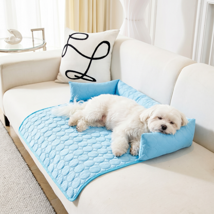 Cooling Dog Sofa Bed - Ice Silk Washable Bed with Bolster Sides