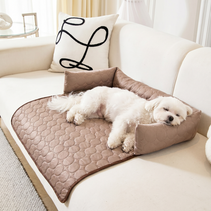 Cooling Dog Sofa Bed - Ice Silk Washable Bed with Bolster Sides