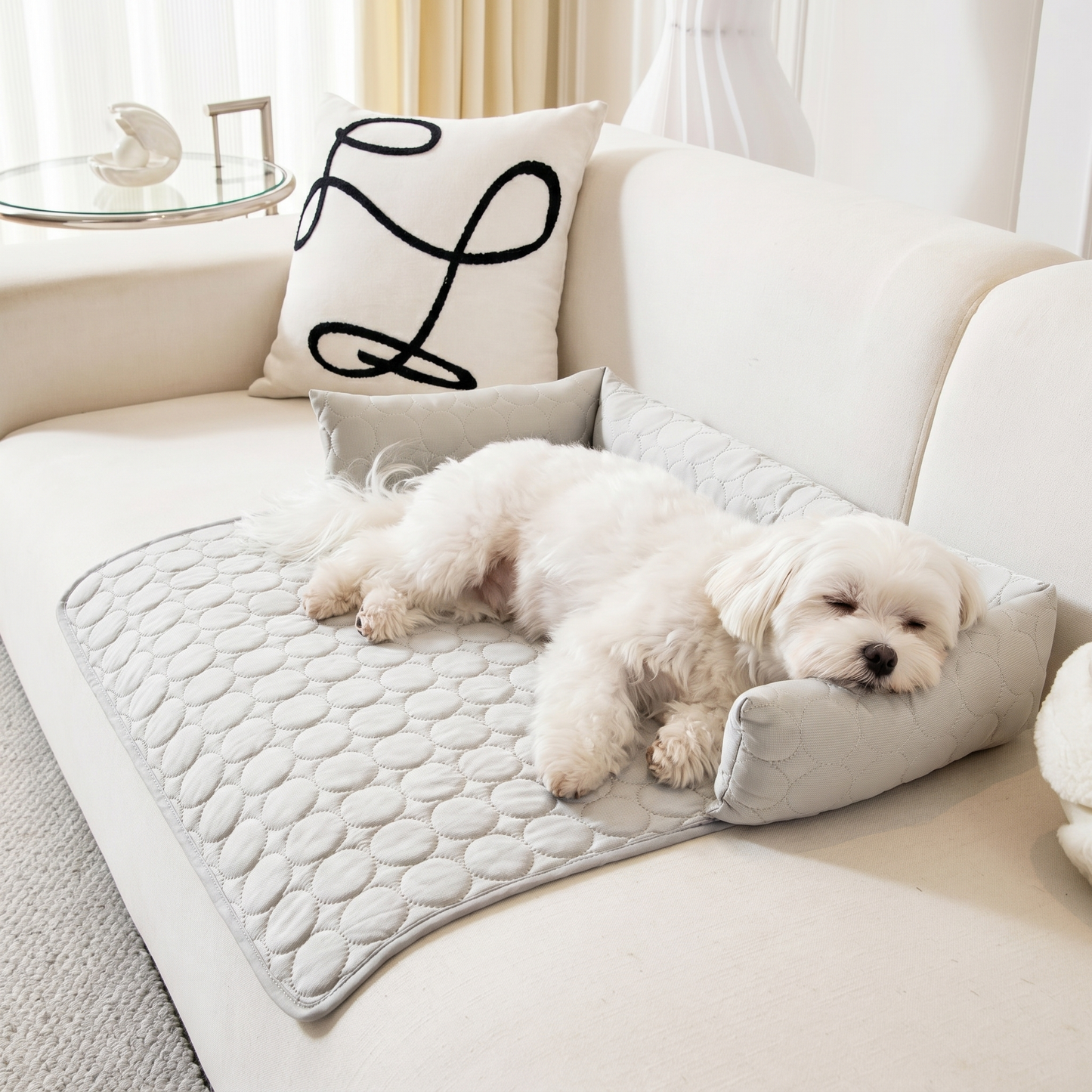 Cooling Dog Sofa Bed - Ice Silk Washable Bed with Bolster Sides