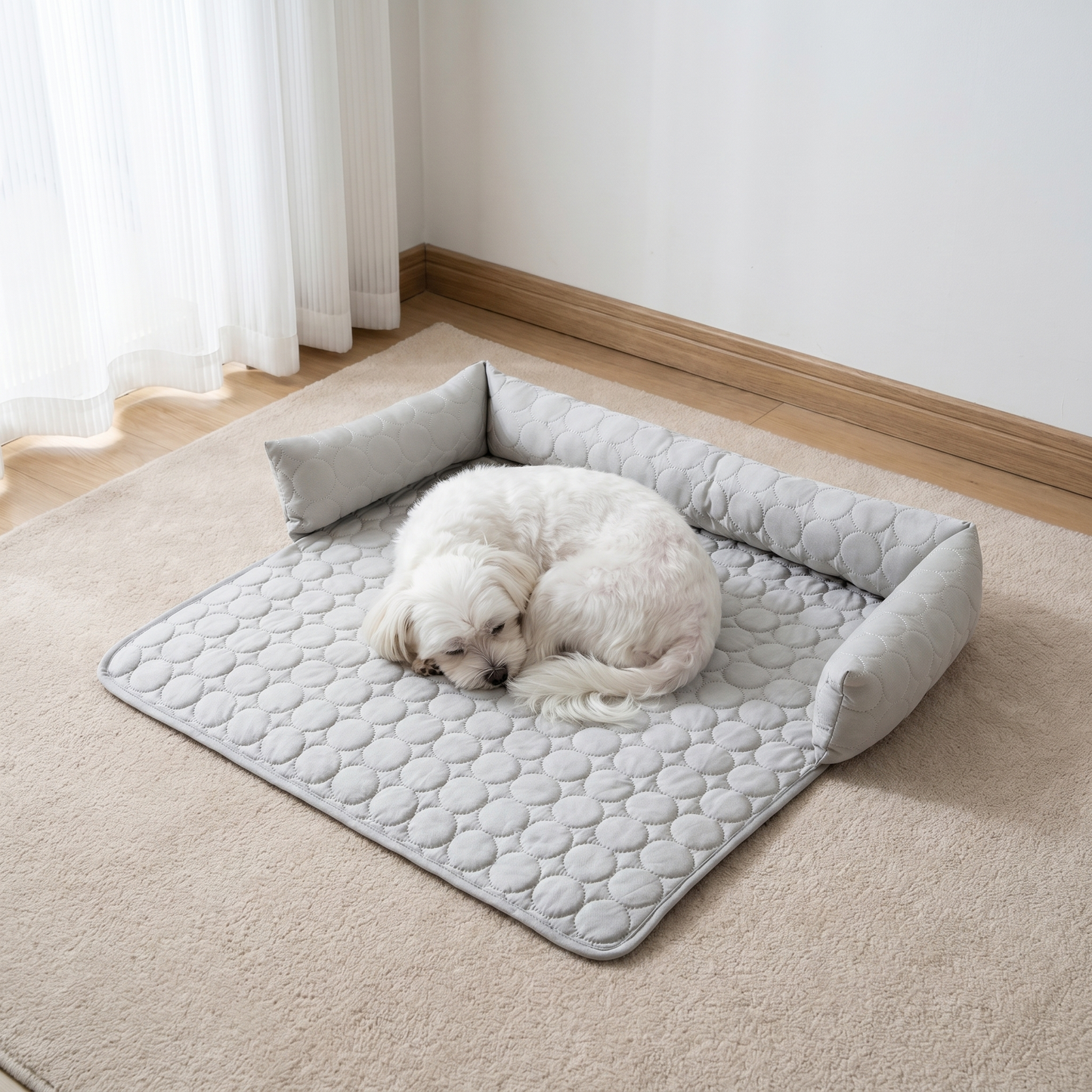 Cooling Dog Sofa Bed - Ice Silk Washable Bed with Bolster Sides