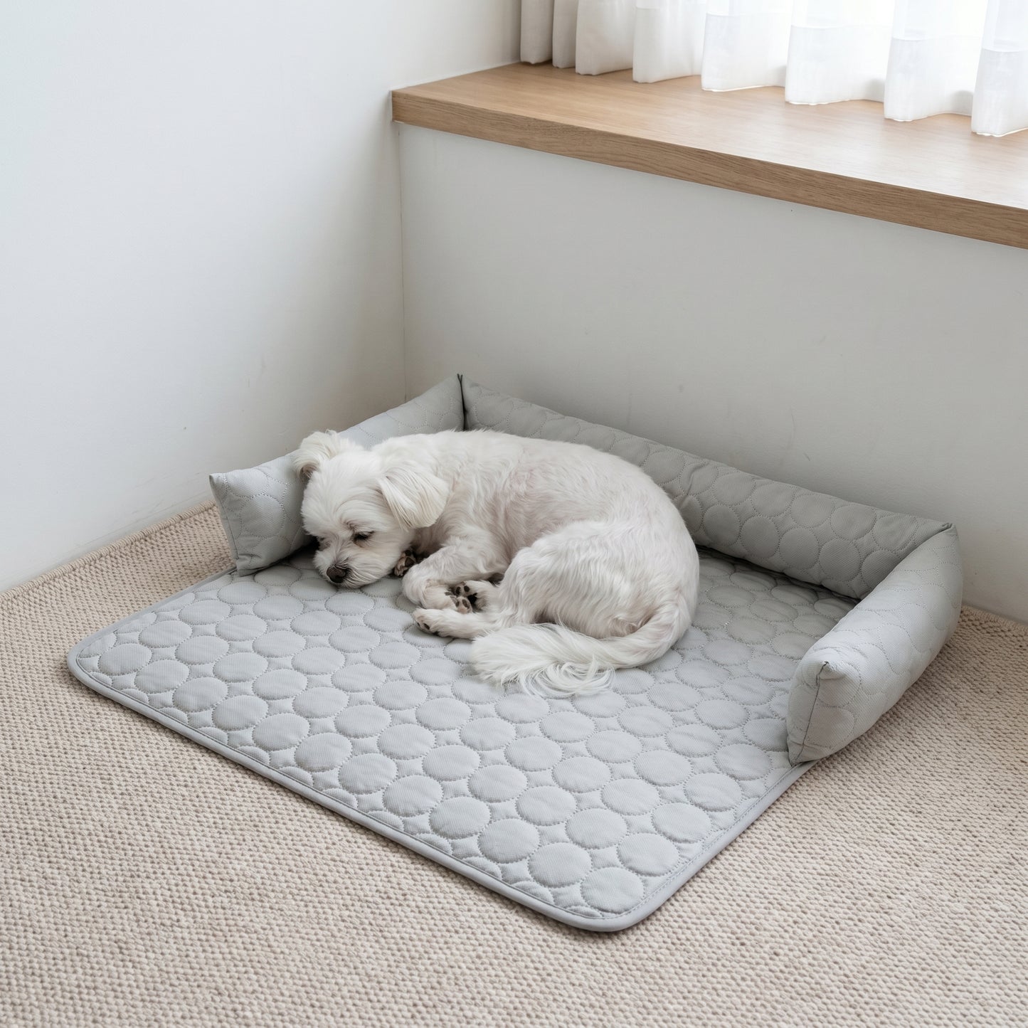 Cooling Dog Sofa Bed - Ice Silk Washable Bed with Bolster Sides