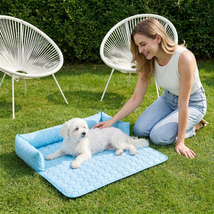 Cooling Dog Sofa Bed - Ice Silk Washable Bed with Bolster Sides
